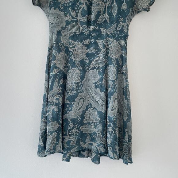 Vtg 90's Green Paisley Floral Sheer Dagger Collar Dress Sz 6 Rayon Grunge - Picture 6 of 9